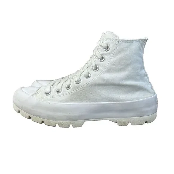 Converse Chuck Taylor Women's 9 All Star Hi Top Platform Sneakers White Lugged - Picture 1 of 9